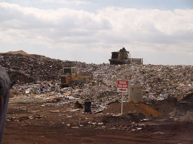 Garbage in a area of an operating landfill