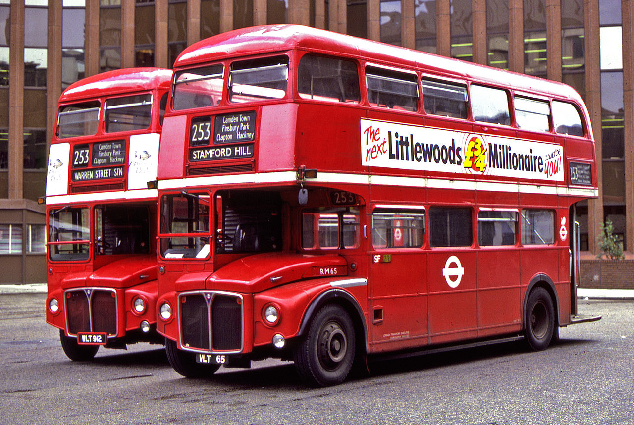 AEC Routemasters buses at Aldgate bus station in London
