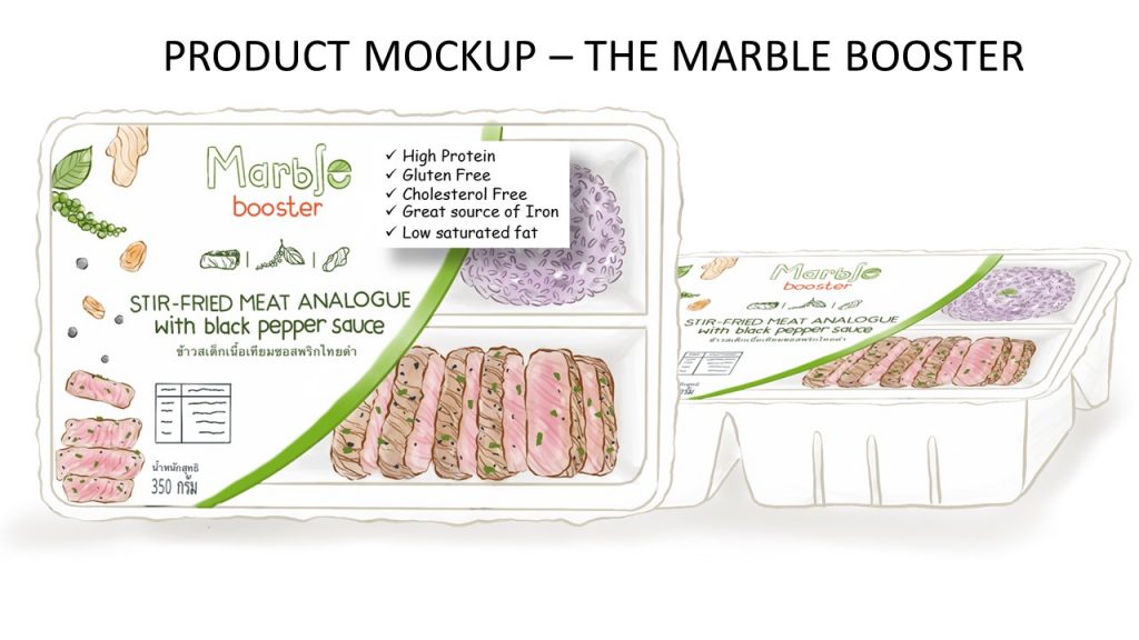 MOCKUP of The Marble Booster, Plant-Based Imitation Wagyu Beef