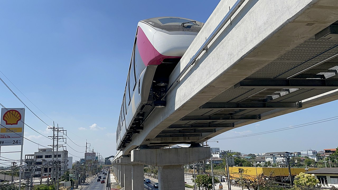 The Pink Line monorail testing the train between Bang Chan Station and Setthabut Bamphen Station