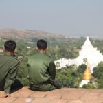 Myanmar soldiers near a temple