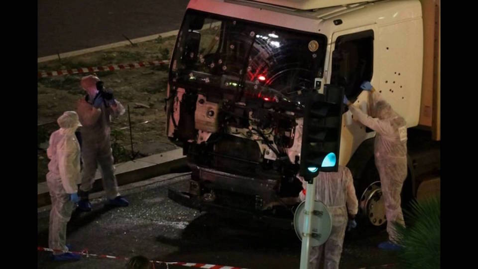 Image of the truck that crashed into a crowd in Nice, France