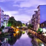 Riverside buildings along a canal in Nonthaburi
