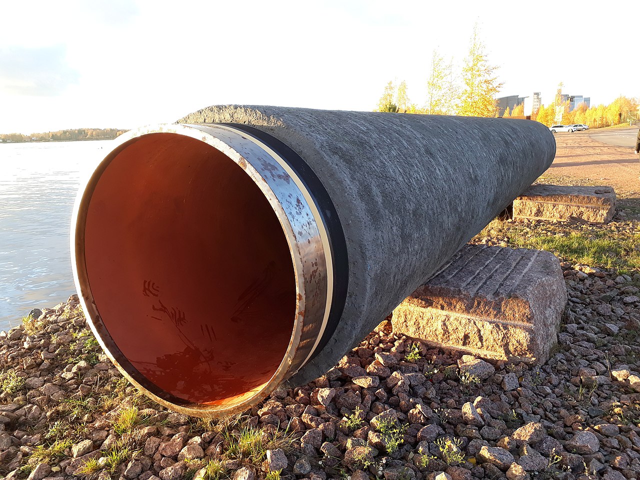 A piece of Nord Stream gas pipe on public display in Kotka, Finland