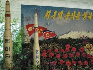A model of the "Unha-9" missile at a exhibition in Pyongyang