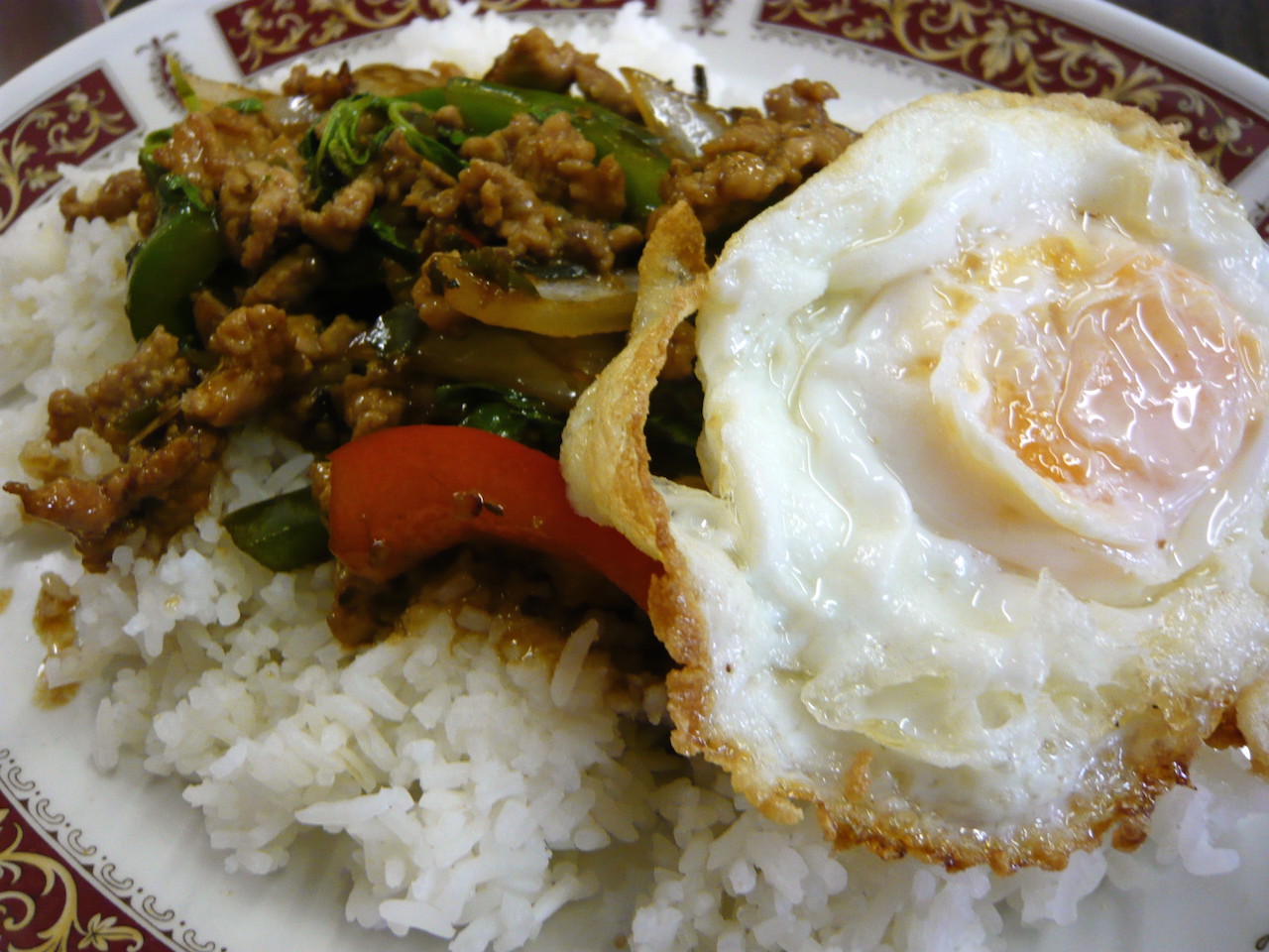 Thai food: Pad Kra Pao Moo, pork and holy basil stir-fry.