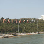 Pattaya City sign on the Pratumnak hillside in Banglamung, Chonburi province, overlooking the entire Pattaya Port
