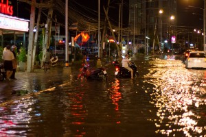 Flooded street of Pattaya. Heavy rain takes its toll on Pattaya's insufficient draining system