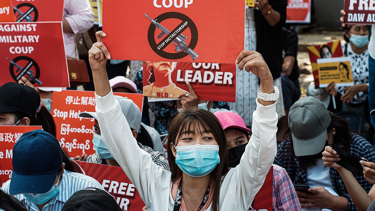 Protest in Myanmar against Military Coup on 14-Feb-2021
