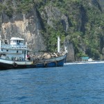 Garbage boat on Phi Phi Islands