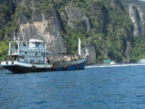 Garbage boat on Phi Phi Islands