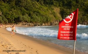 Red flag at Nai Harn beach in Phuket