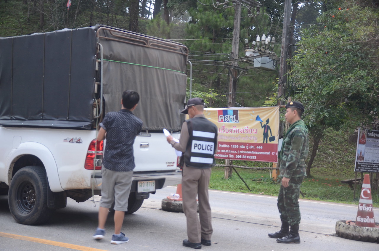 Thai police road checkpoint in Chiang Rai