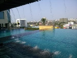 Pool on the top of a building in Hua Mak, Bangkok