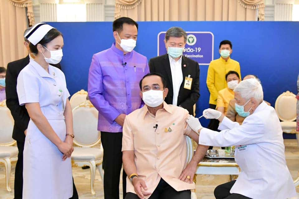 Prime Minister and Defence Minister Prayut Chan-o-cha receives the first jab of the COVID-19 vaccine from AstraZeneca on March 16th