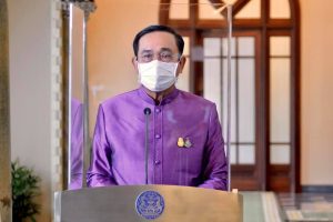 Prime Minister Prayuth Chan-ocha offering a televised address talking about the latest situation of COVID-19 pandemic in the country