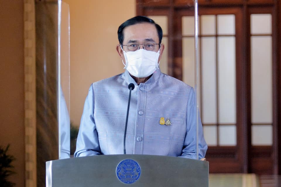 Prime Minister Prayuth Chan-ocha offering a televised address talking about the latest situation concerning vaccination in Thailand