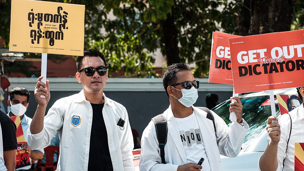 Protest in Myanmar against Military Coup on 14-Feb-2021