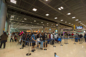 immigration queues at Suvarnabhumi Airport in Bangkok.