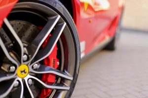 Red Ferrari rim and brakes
