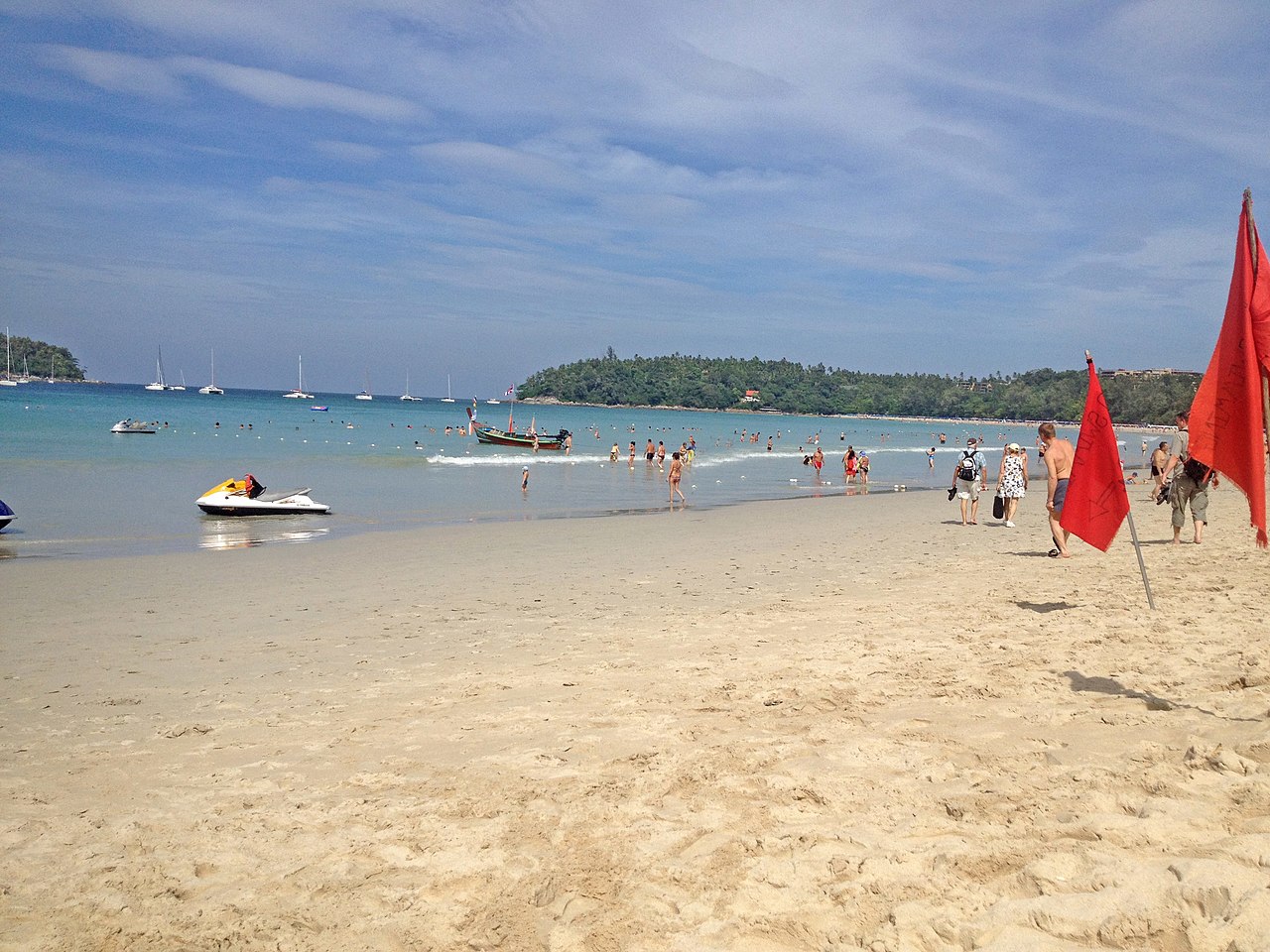 Red flags on Karon Beach, Phuket.