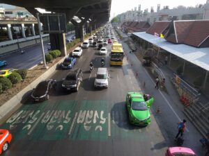 Traffic jam near Don Mueang Airport on Vibhavadi Rangsit Road it Sanam Bin Subdistrict, Bangkok