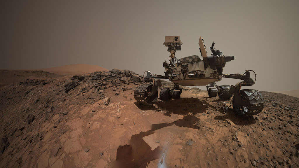 Selfie image taken by Curiosity's Mars Hand Lens Imager (MAHLI) on Aug. 5, 2015