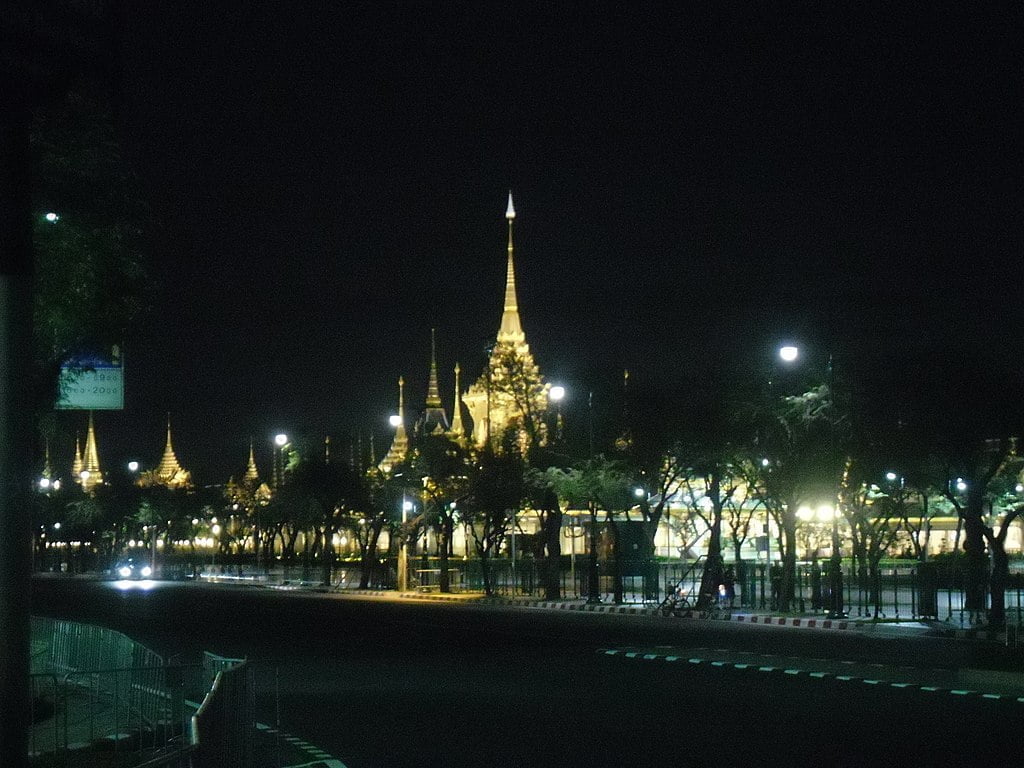The Royal crematorium of King Bhumibol Adulyadej at night