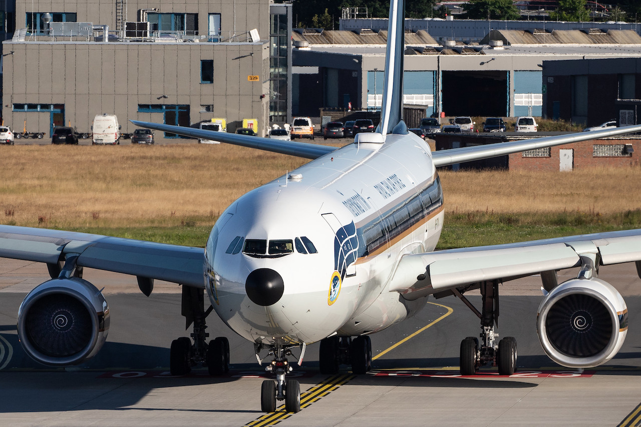 Royal Thai Air Force Airbus A340-541 HS-TYV at Hamburg Airport.
