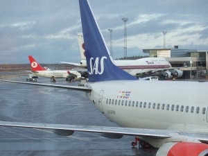 SAS and Turkish Airlines aircrafts parked at Stockholm-Arlanda Airport, Sweden