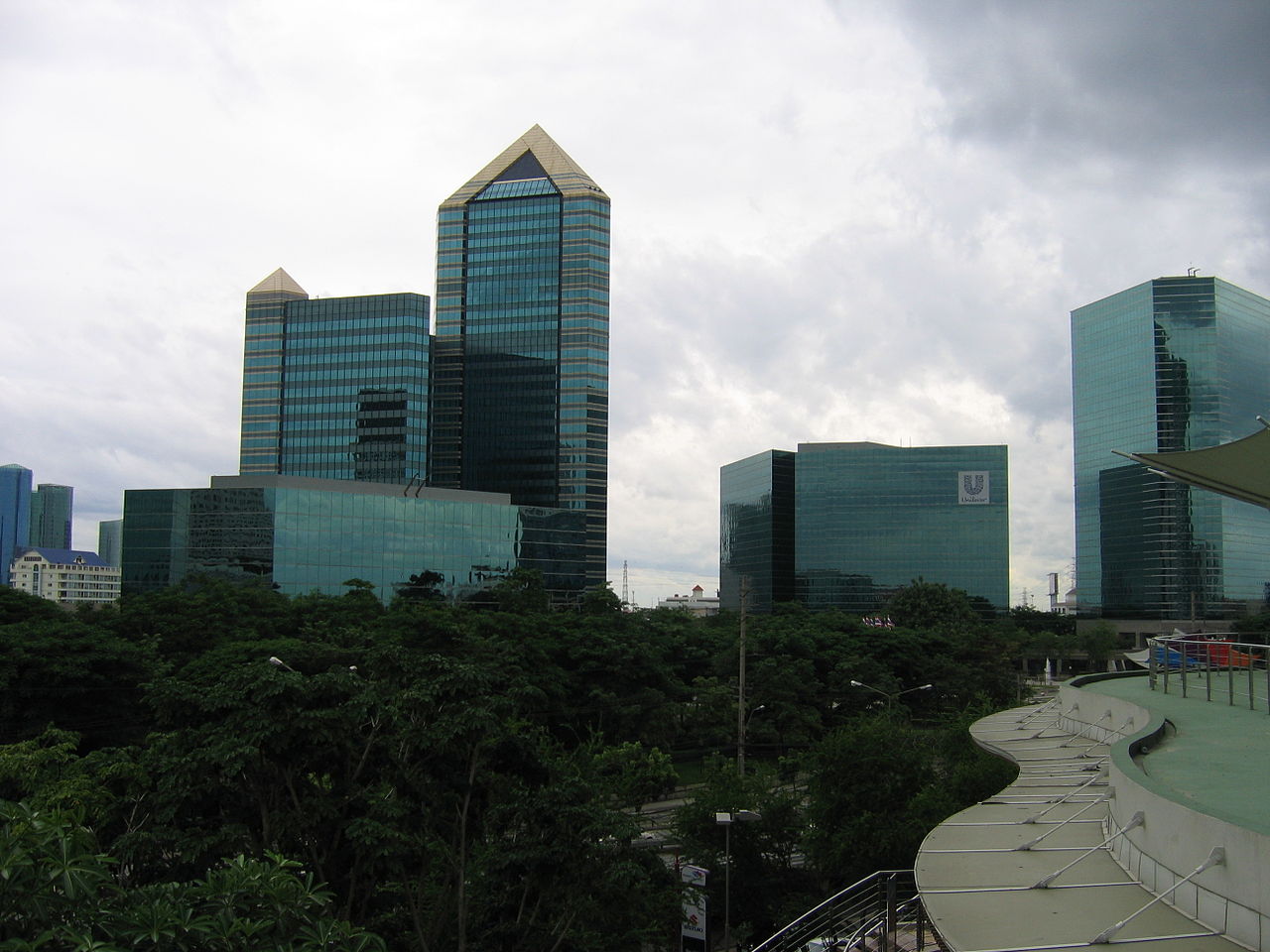 SCB Park Plaza in July, Bangkok, Thailand. HQ of Siam Commercial Bank in Bangkok