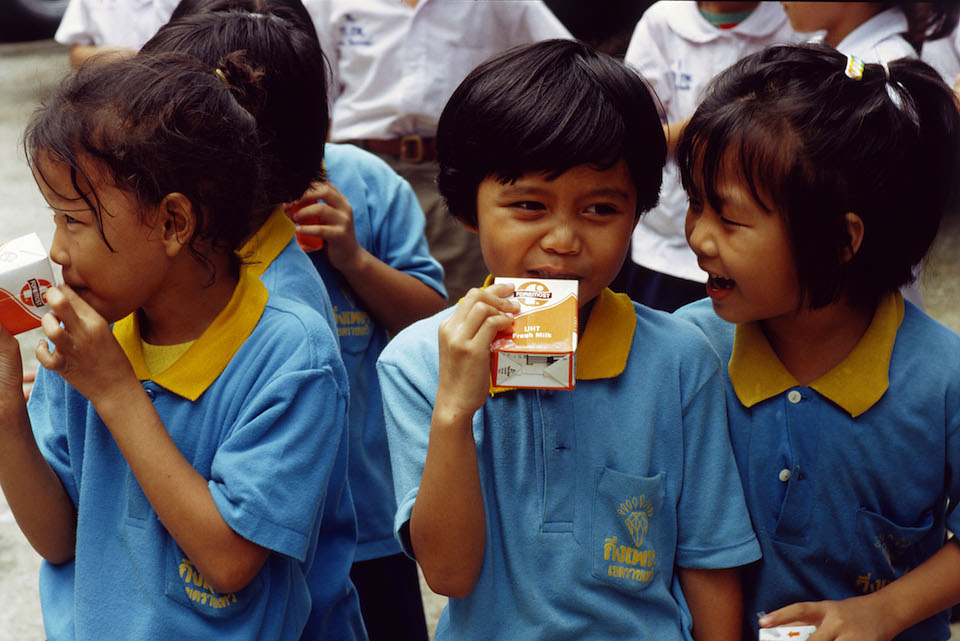 Children drinking milk at kindergarten