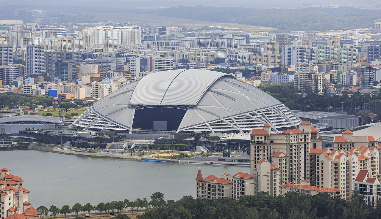 Singapore Sports Hub with the National Stadium, seen from Marina Bay