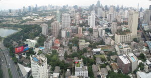 View of Sukhumvit, seen towards west - Bangkok. Sukhumvit Road is in the right margin of the image