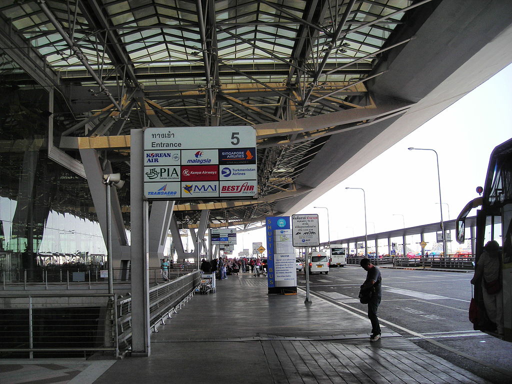 Departures Entrance 5 at Suvarnabhumi International Airport, Bangkok