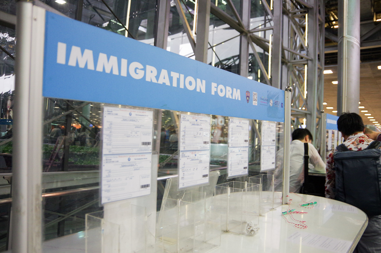 Immigration forms at Suvarnabhumi Airport, Bangkok