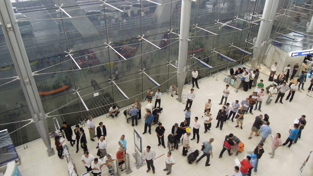 Arrivals level at Suvarnabhumi Airport, Bangkok