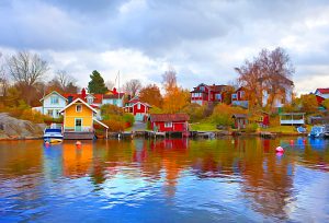 Picturesque view of Vaxholm town in Sweden