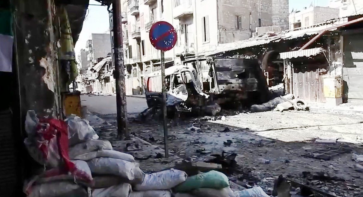 Bombed vehicles in Aleppo, Syria