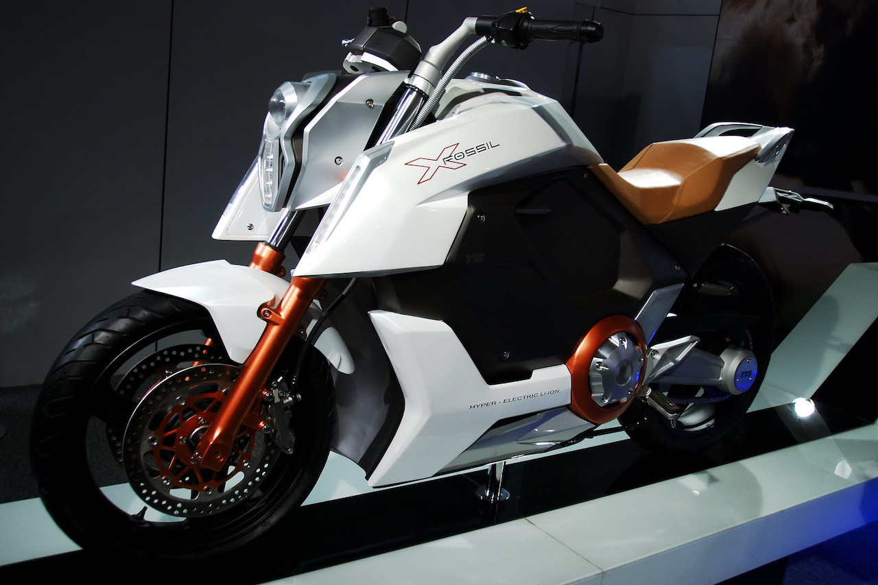 TVS X-Fossil electric motorbike concept running on on Li-Ion batteries