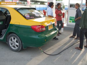 Taxi at gas station in Thailand