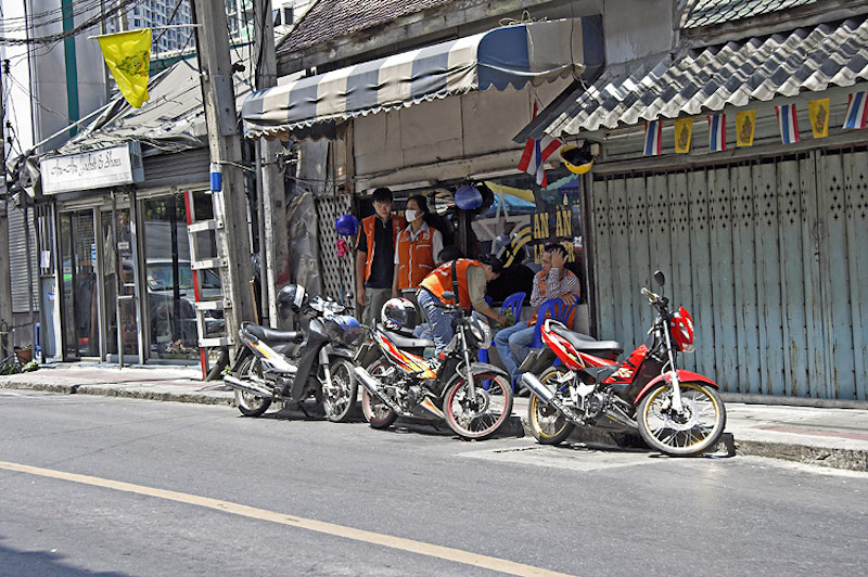 Parked motorcycles on the street