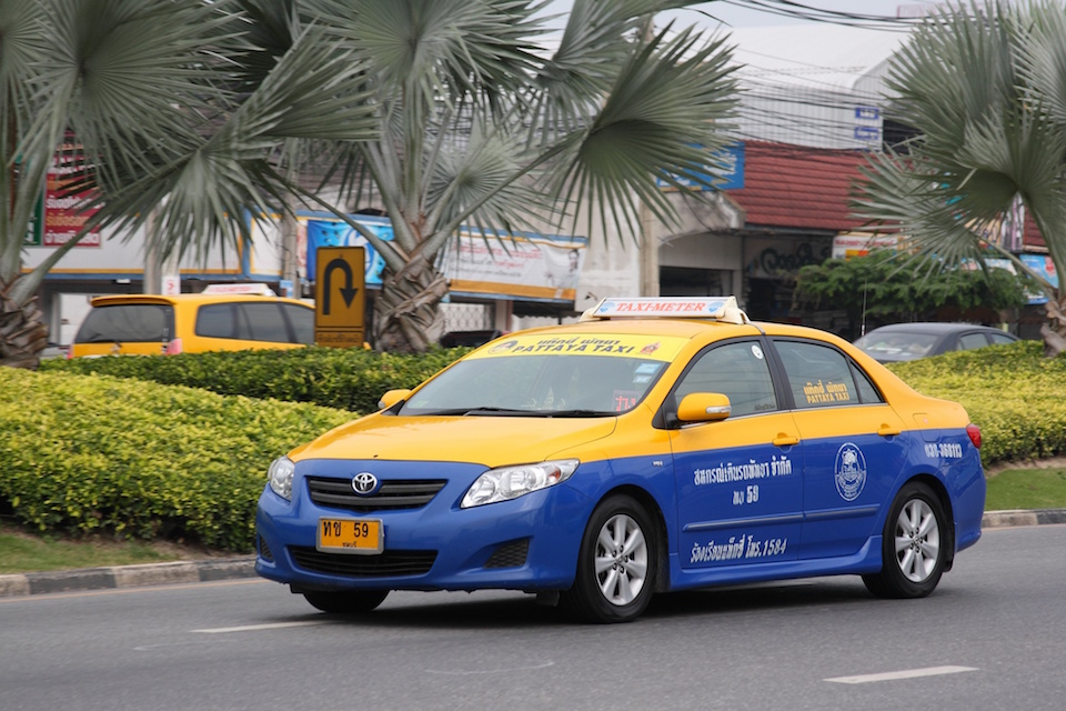 Blue and yellow taxi-meter in Pattaya, Chonburi province