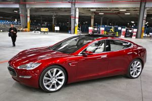 Tesla Model S electric car indoors