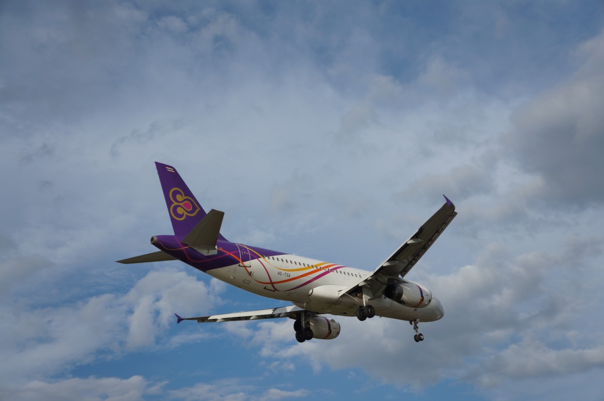 Thai Airways airplane landing at Phuket Airport