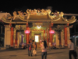 Guan Yin Shrine Thien Fah Foundation in Bangkok at night during Chinese New Year