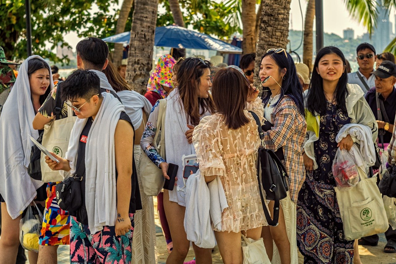 Thai-Chinese tourist girls group in Pattaya