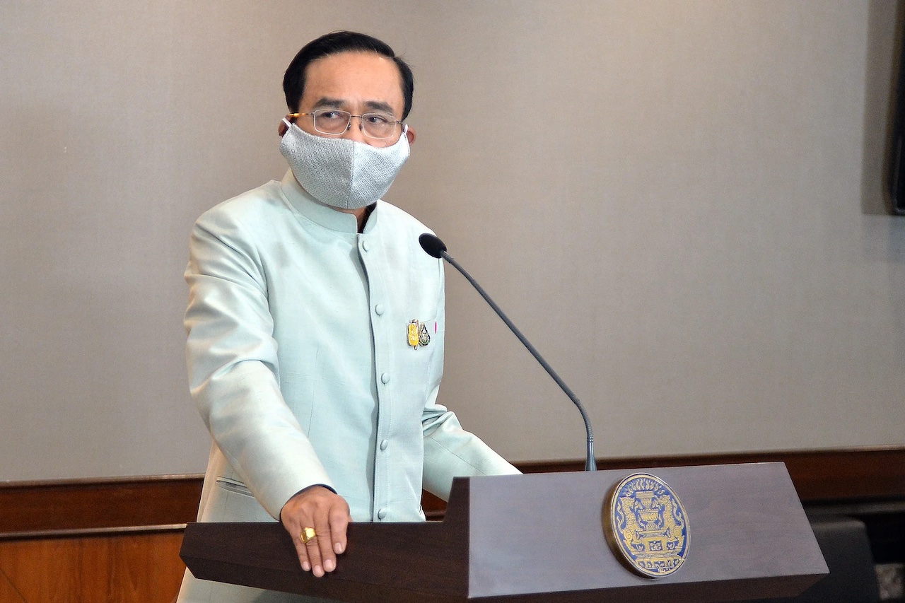 Thai Prime Minister Prayut Chan-Ocha delivers a televised speech in Bangkok