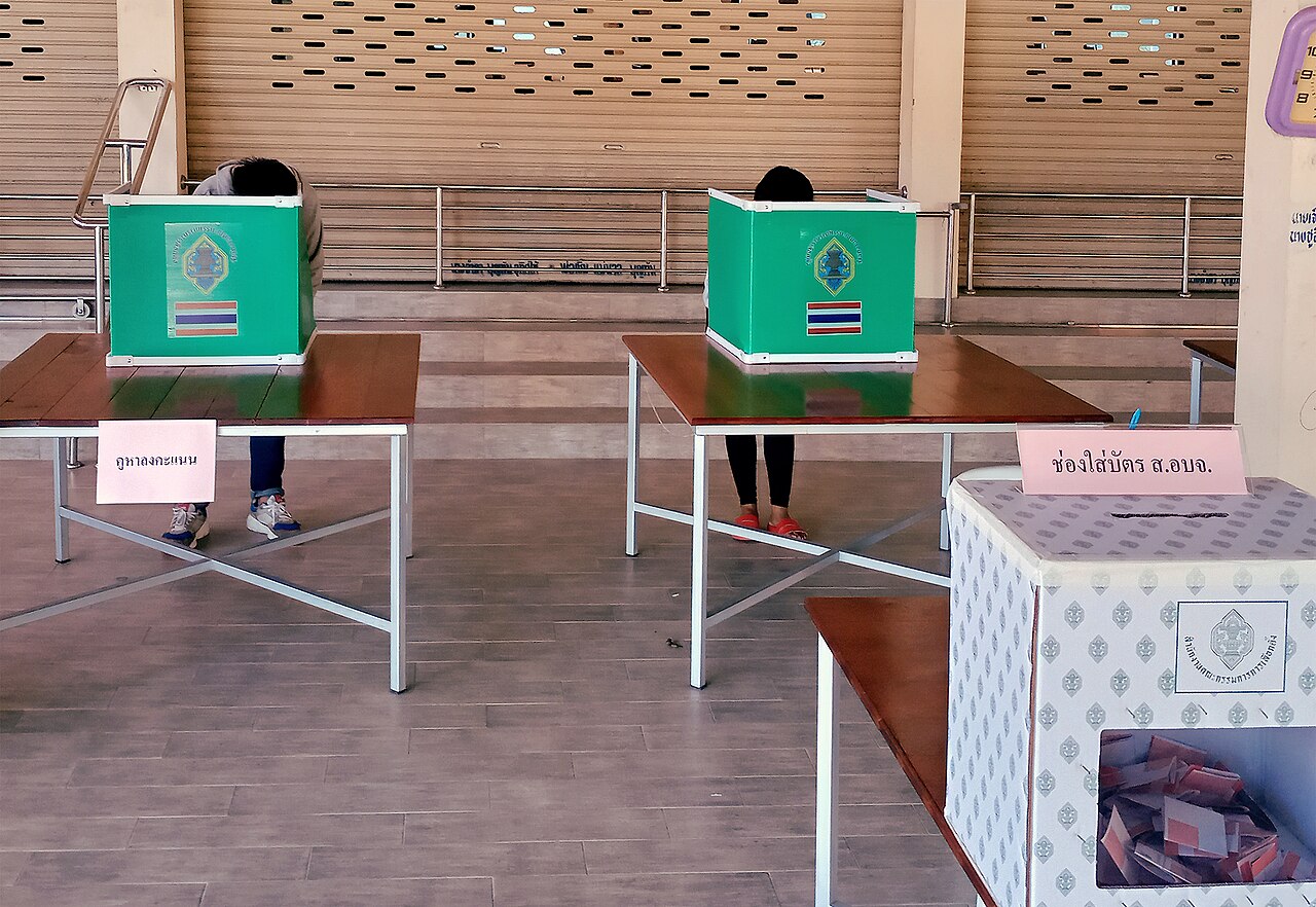 Ballot bxes at a Thai provincial election polling station.