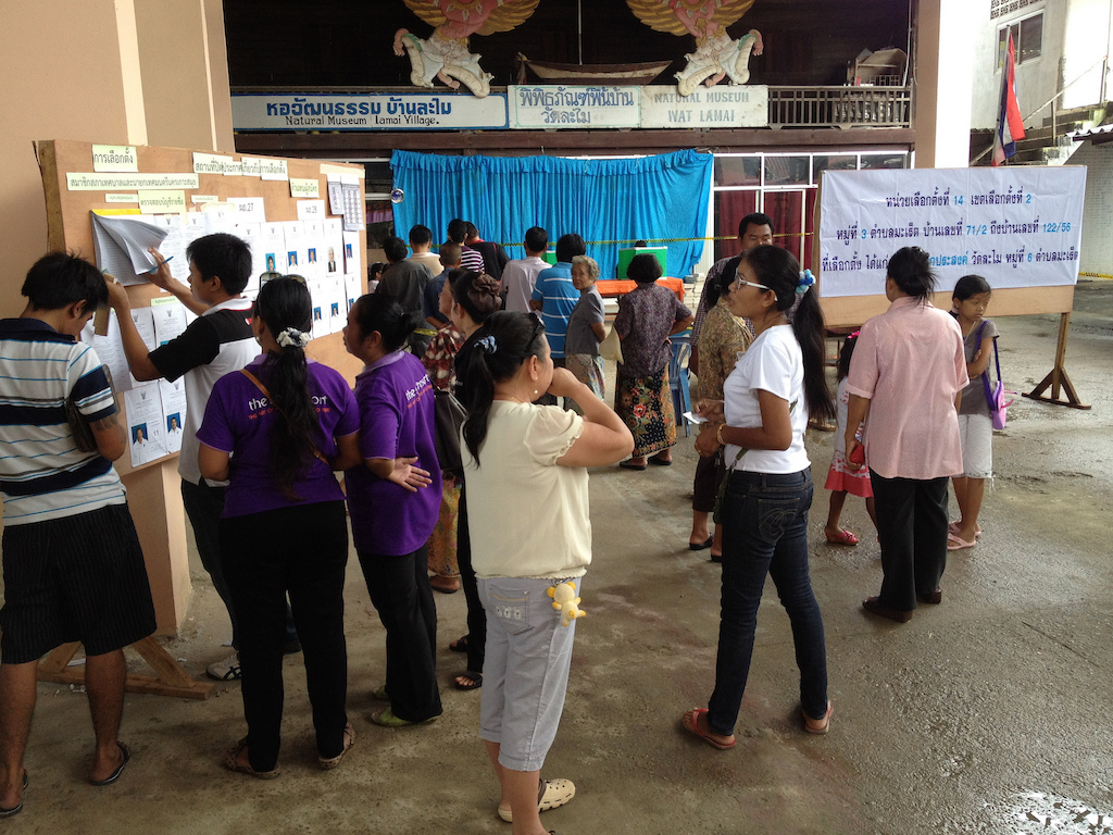 Thai election. Poll station at Wat Lamai